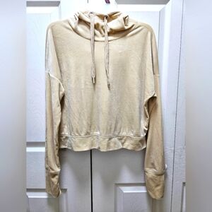 Offline by Aerie Tan Super Soft Velour Velvet Cropped Hoodie Sweater Size XS.